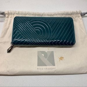 REED KRAKOFF Teal Patent Leather Zip Around Wallet